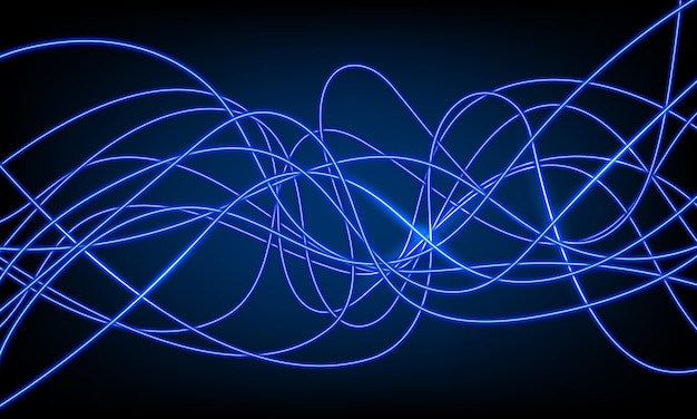 Vettore gradiente astratto dell'onda al neon blu con linea luminosa su sfondo scuro sfondo futuristico brillante
