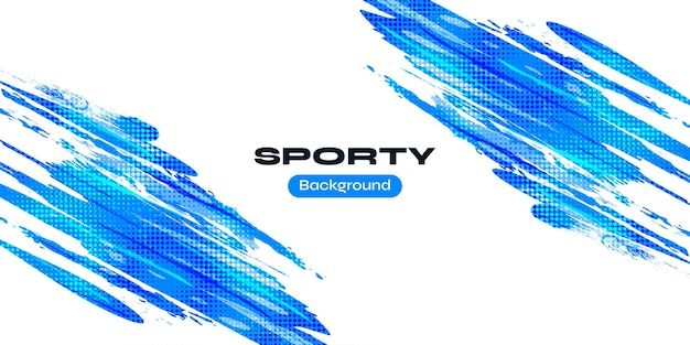 ハーフトーン効果スポーツ バナー スクラッチとデザインのテクスチャ要素を持つ抽象的な青い海ブラシの背景