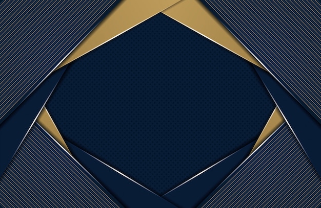 抽象的な青いオーバーラップレイヤーと金色の多角形の背景