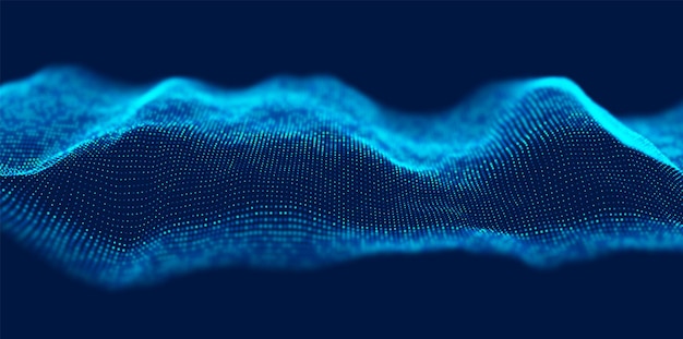 추상 파란색 입자 배경 도트 풍경 기술 벡터 일러스트와 함께 흐름 파도