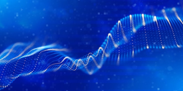 Sfondo astratto di particelle blu rete futura o griglia sonora visualizzazione del punto del modello