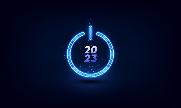 Abstract blue power button with number 2023 inside