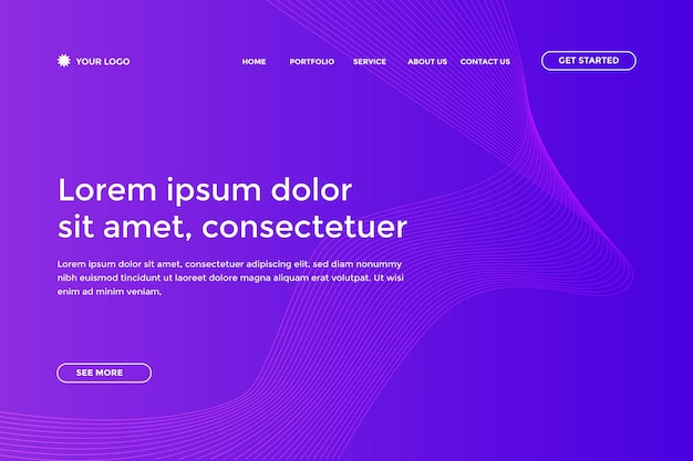 Abstract blue purple gradient landing page template