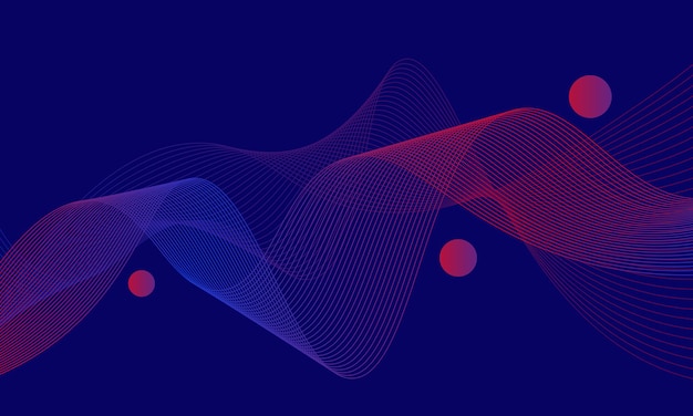 Abstract blue and red gradient wavy lines with circle on blue background. Design for poster.