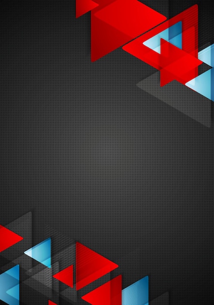 Abstract blue red triangles on black background