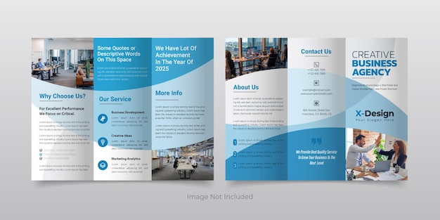 Abstract blue shape trifold business brochure design company profile brochure