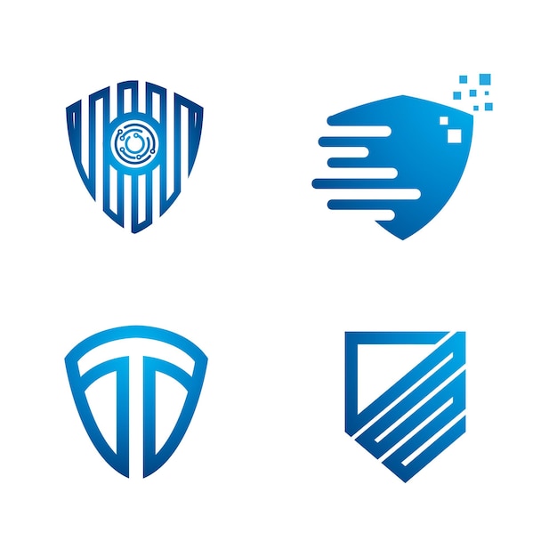 Abstract blue shield tech set logo design