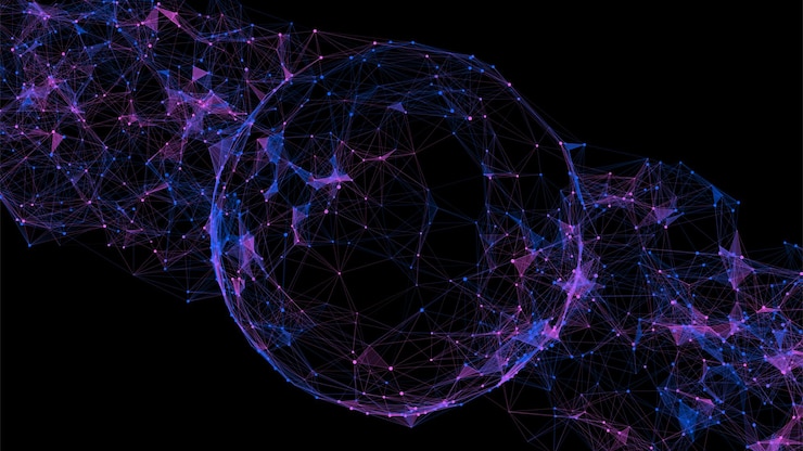 Vector abstract blue sphere on black background wireframe circle structure with glowing particles and lines futuristic digital illustration vector illustration