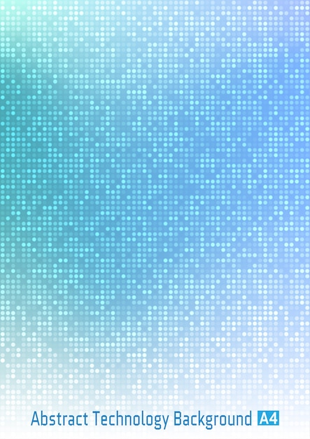 Abstract blue technology circle pixel digital gradient background with round pixels in A4 paper size.