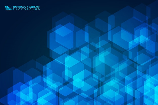 Abstract blue technology design of geometric hexagonal pattern design background.