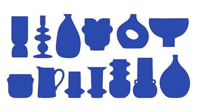 抽象的な青い花瓶アート セット 抽象的なトレンディな創造的な芸術的要素のセット ポスターのデザイン