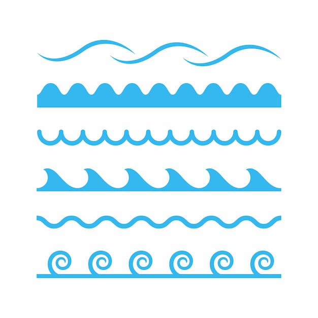 抽象的な青い水の波ベクトル フラット要素セット