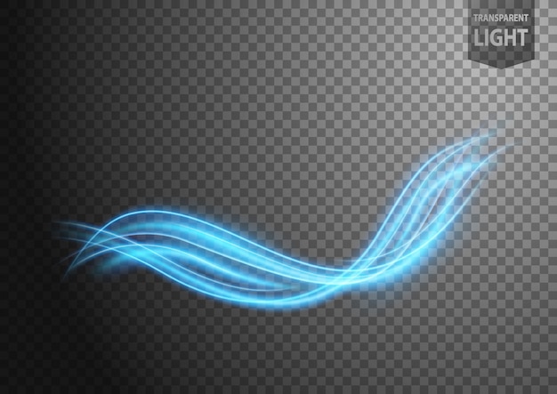 Abstract blue wavy line of light with a transparent background