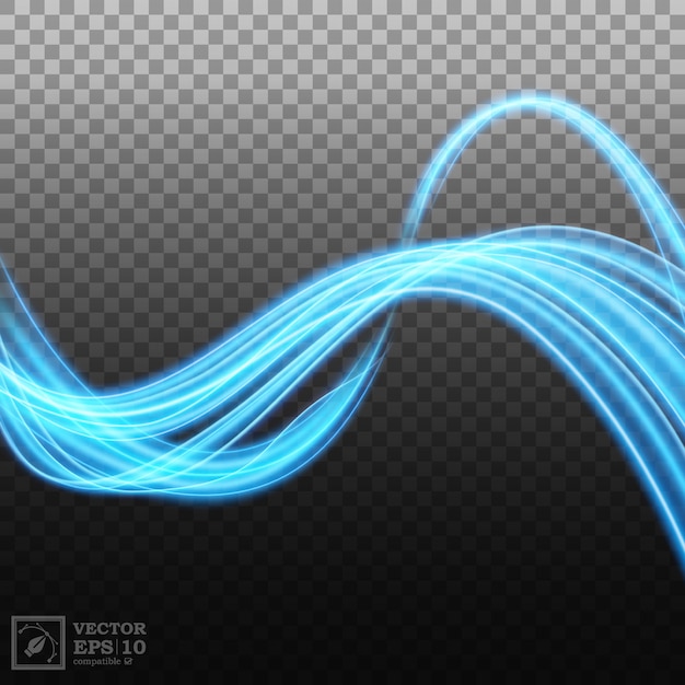 Abstract Blue Wavy line of light with a transparent background