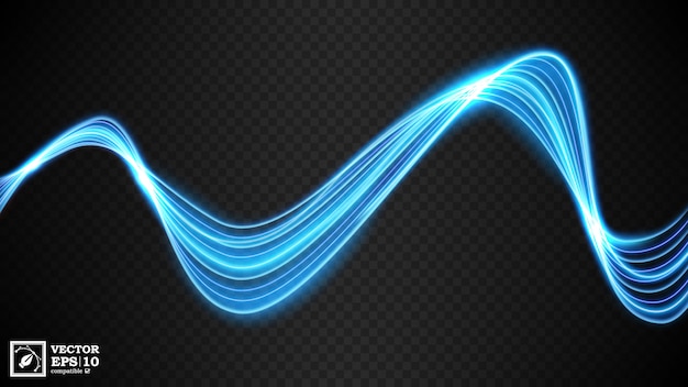 Vector abstract blue wavy line of light