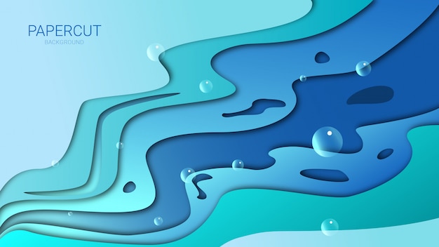 Vector abstract blue wavy papercut background