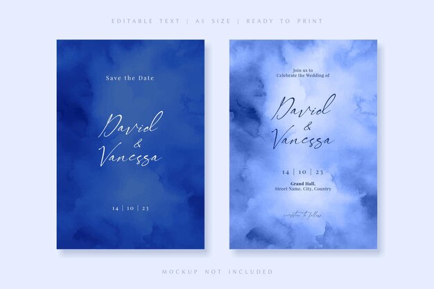 Abstract Blue Wedding Invitation Suite Template Design