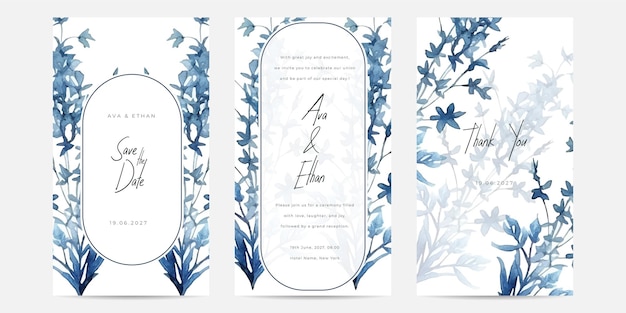 Abstract blue wedding invitation template on a white background vector banner poster template Beautiful wedding card invitation