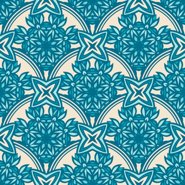 Reticolo di arte di doodle ornamentale senza giunte delle mattonelle disegnate a mano blu e bianco astratto