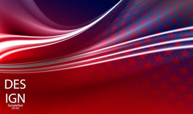 Abstract Blue with red composition with white smooth stripes and a set of stars