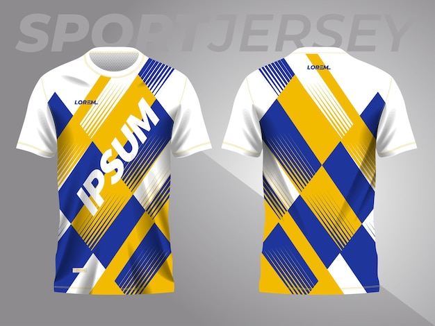 Vettore sfondo blu e giallo astratto e modello per il design della maglia sportiva