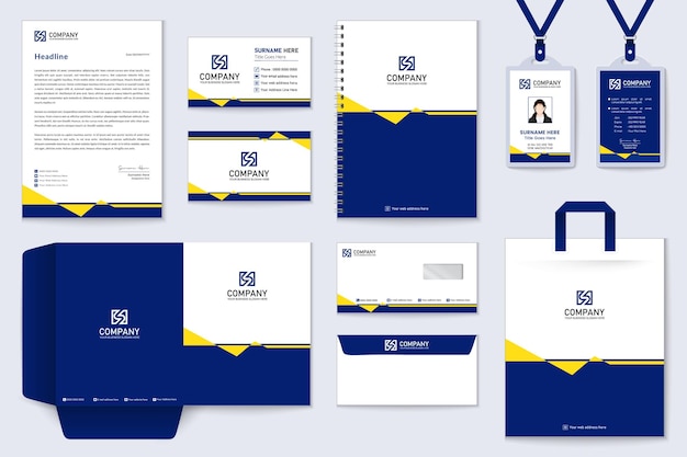 Abstract blue and yellow company business stationery set