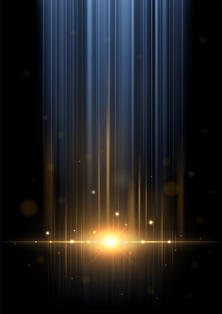 Abstract Blue and Yellow Light Rays. Isolated on Dark Background. Vector Illustration