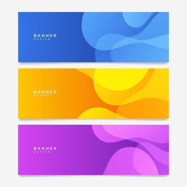 Abstract blue yellow purple banner design web template set. Horizontal header web banner. Colorful web banner. Promotion banners with gradient colors and abstract geometric backdrop.