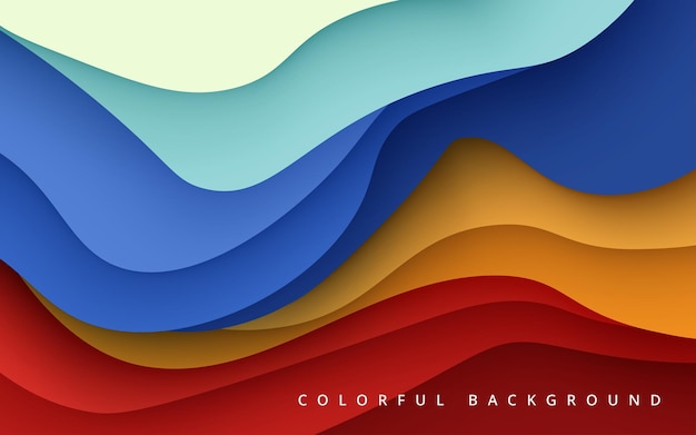 Abstract blue yellow red liquid color papercut wavy layers background eps10 vector