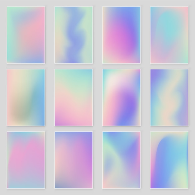 Abstract blurred Holographic gradient  background set Modern design. 