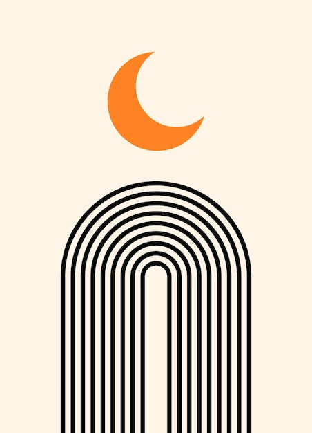 Manifesto bohémien astratto con la luna. composizione geometrica contemporanea. decorazione da parete boho