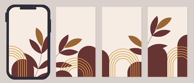 Abstract boho backgrounds for instagram stories. botanical design. Set of vector vertical