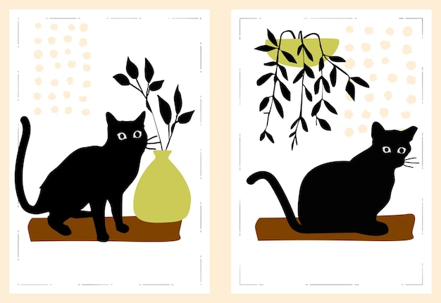 Abstract boho cats print printable wall art cat