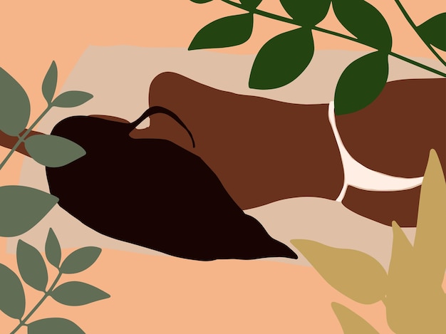 Абстрактная иллюстрация моды бохо со спящей женщиной Тропический плакат в минималистском стиле