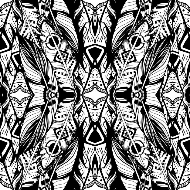 Abstract boho pattern with feathers Ethnic and gypsy styleCan be used for textile phone case print