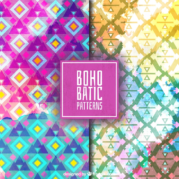 Abstract boho patterns painted with watercolor