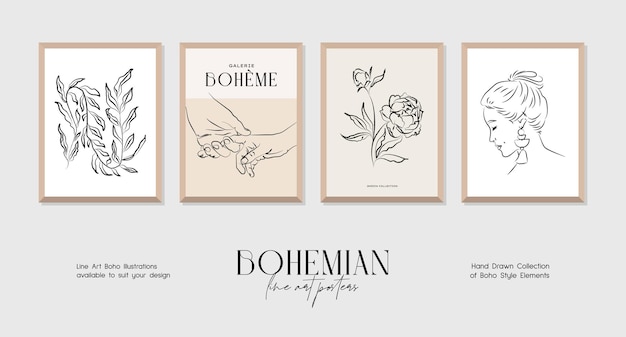 Collezione di poster di stampe d'arte in stile boho astratto