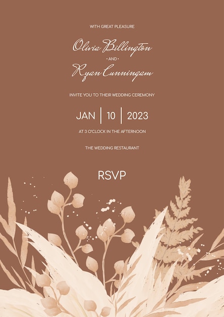 Vector abstract boho wedding invitation template on a brown pampas background vector banner poster template