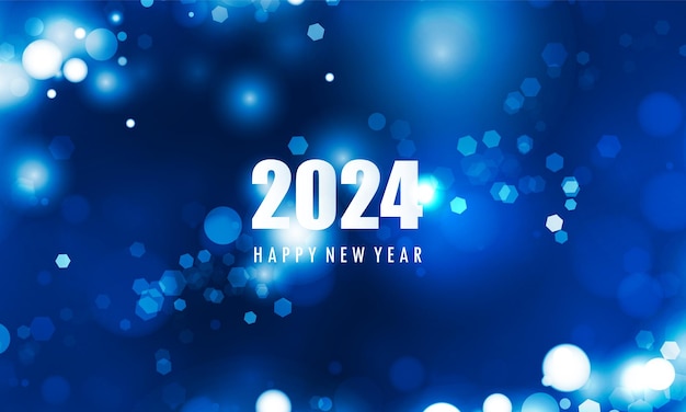 Abstract bokeh light blue technology polygon Happy New Year 2024 of symbol vector design