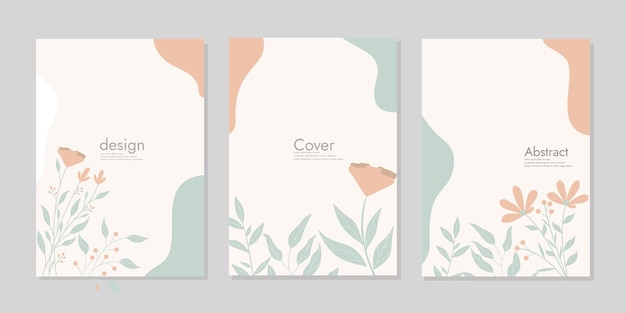 Vettore design del layout mockup della copertina del libro astratto con decorazioni floreali disegnate a mano formato a4 per notebook