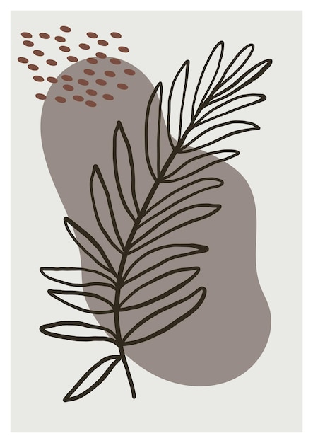 抽象的な植物のポスターで手描きのパームの葉有機的な形状と土色の音色近代的な壁