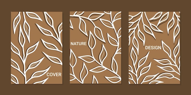 抽象的な植物のユニバーサル カバー テンプレート セット。ベクトル手描きの葉。ポスター、カードに使用
