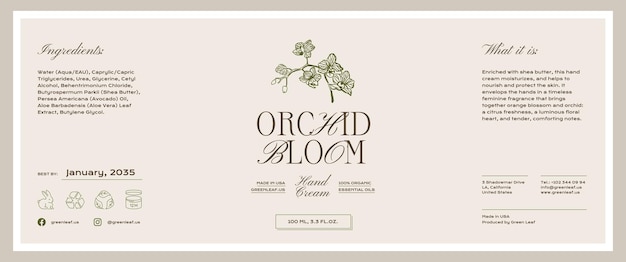 Abstract botanical vector cosmetics printable label design template for branding packaging design