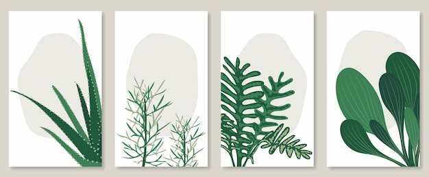 Абстрактное ботаническое настенное искусство набор векторных иллюстраций в скандинавском дизайне