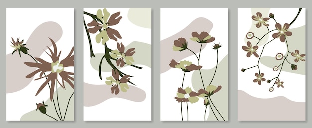 Вектор Абстрактное ботаническое настенное искусство набор векторных иллюстраций в скандинавском дизайне