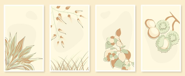 abstract botanical wall art set vector illustration in scandinavian design