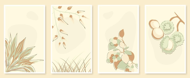 Abstract botanical wall art set Vector illustration in scandinavian design