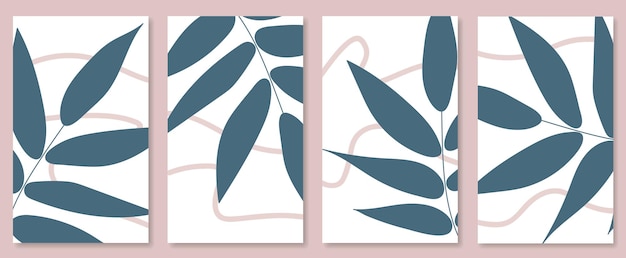 抽象的な植物の壁アート セット 北欧デザインのベクトル図