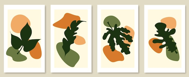 Abstract botanical wall art set Vector illustration in scandinavian design