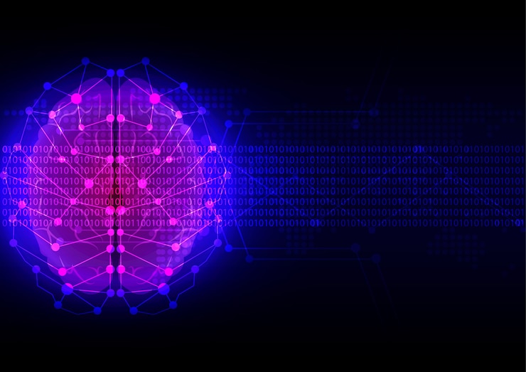 Vector abstract brain digital technology with map dot background